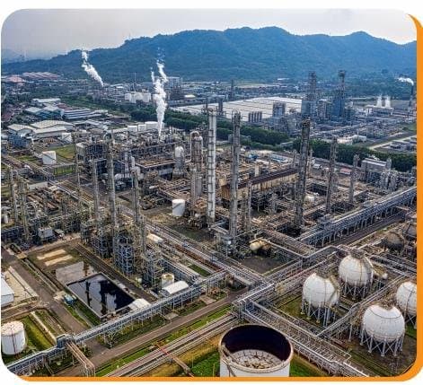 Aerial photograph of an industrial chemical manufacturing complex, used on MAAC's About Us page.